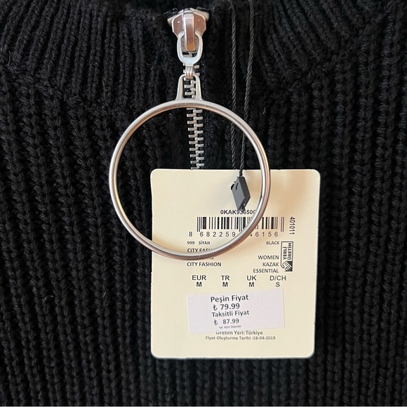 Koton Black Knit 1/4 Zip Neck Sweater Large Hoop Circle Pull NEW - Picture 4 of 16